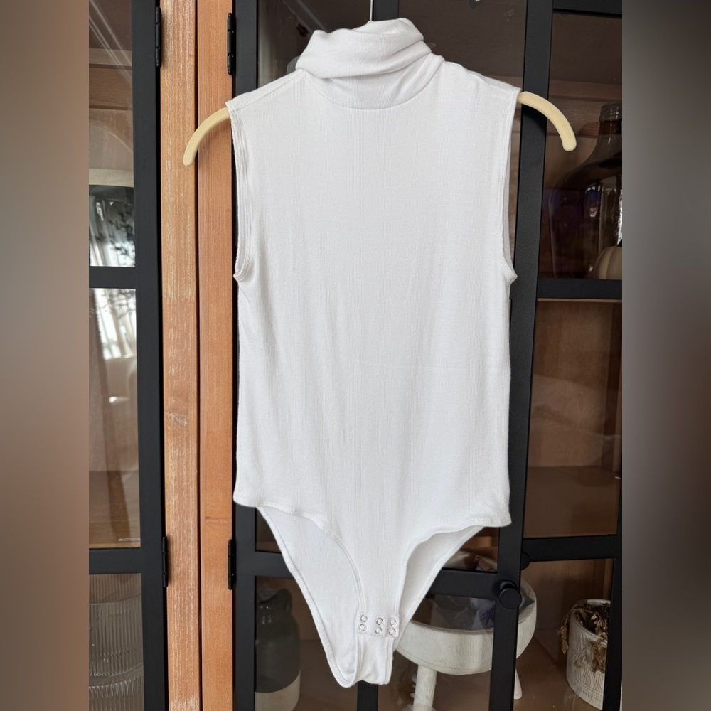 Veronica Beard Modal bodysuit ribbed turtleneck sleeveless knit neutral capsule